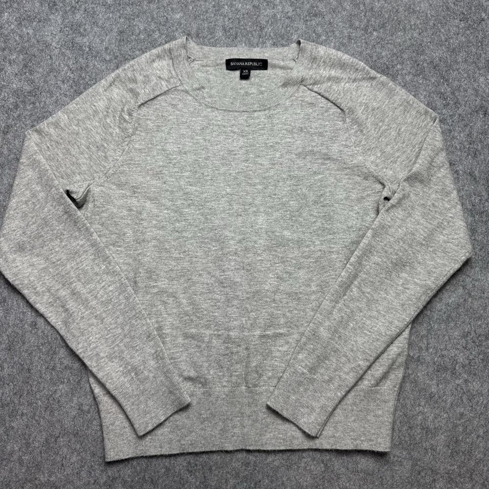 Banana Republic Sweater Womens XS Light Gray Crewneck Knit Pullover Raglan